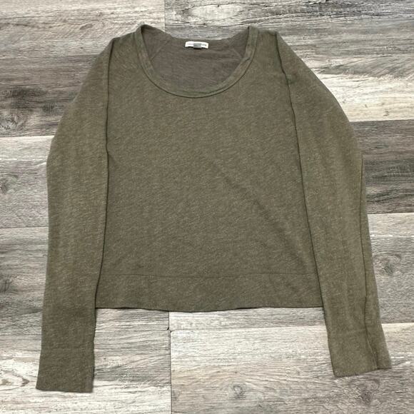 James Perse Heather Green Womens 2 L Standard Crop French Terry Long Sleeve‎ Top - Picture 1 of 9